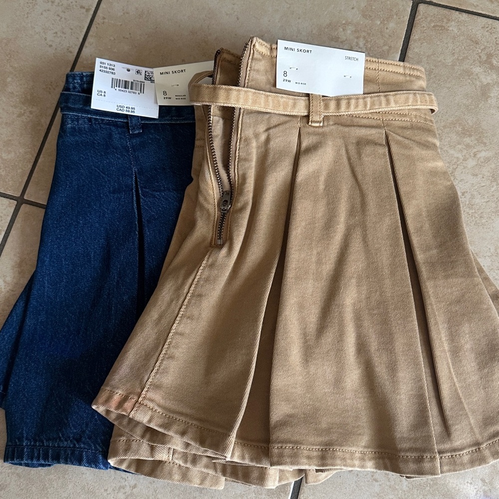 2 AE Pleated Mini Skorts Size 8 Denim and Khaki. - Picture 6 of 8